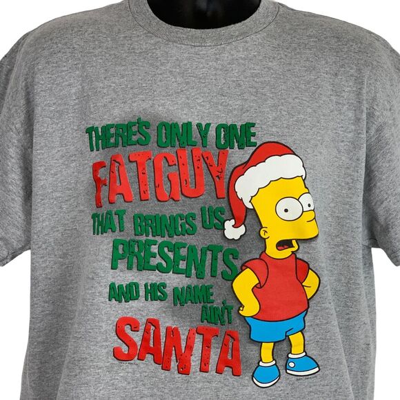 Vintage Y2K Bart Simpson Christmas T Shirt The Simpsons Santa Claus Gray L Large - Picture 1 of 7